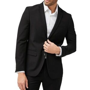 New Soul of London Essential Black Solid Suit Jacket Blazer Stretch Sz 34R